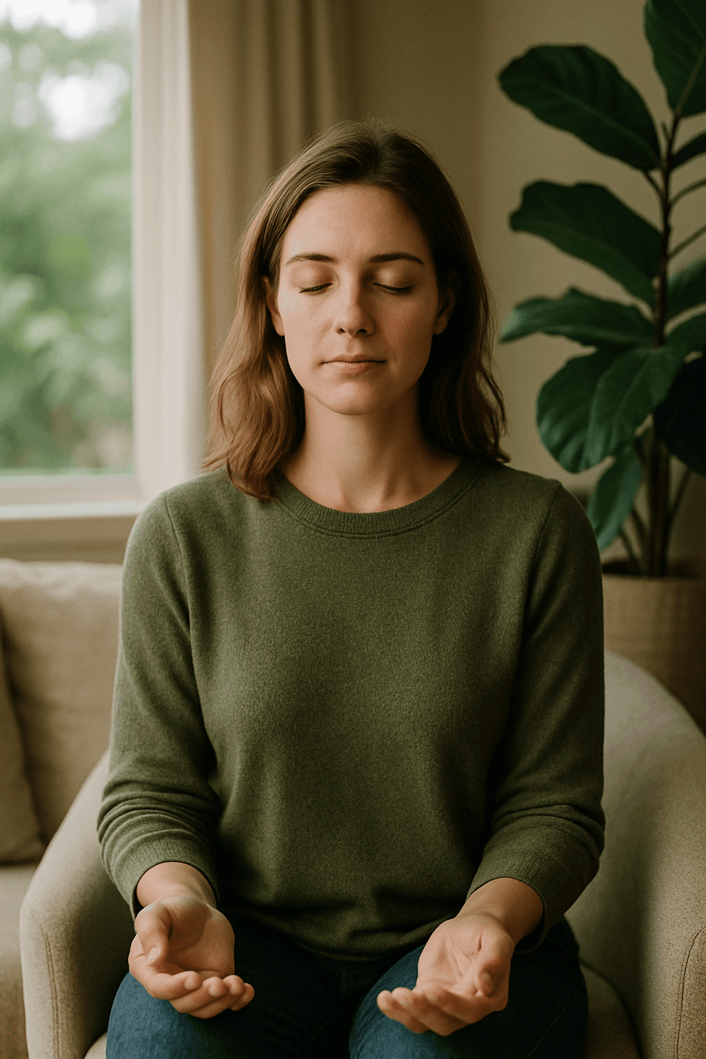 Person in calm setting representing anxiety therapy